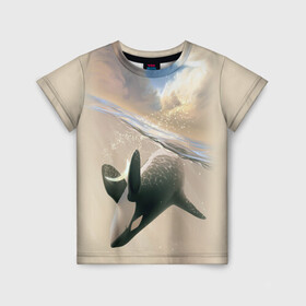 Детская футболка 3D с принтом косатка в Кировске, 100% гипоаллергенный полиэфир | прямой крой, круглый вырез горловины, длина до линии бедер, чуть спущенное плечо, ткань немного тянется | Тематика изображения на принте: ocean | orca | sea | sea animal | whale | дельфин | касатка | кит | море | океан | рисунок кита