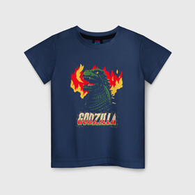 Детская футболка хлопок с принтом GODZILLA в Кировске, 100% хлопок | круглый вырез горловины, полуприлегающий силуэт, длина до линии бедер | годзилла | динозавр | кино | монстр | надписи | фантастика | ящер