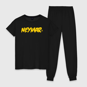 Женская пижама хлопок с принтом Neymar Jr logo в Кировске, 100% хлопок | брюки и футболка прямого кроя, без карманов, на брюках мягкая резинка на поясе и по низу штанин | brazil | champions | fifa | junior | neymar | neymar jr | paris saint germain | psg | uefa | бразилия | джуниор | младший | наймар | неймар | пари сен жермен | петух | псж | сборная бразилии | уефа | фифа | футбик | футбол 