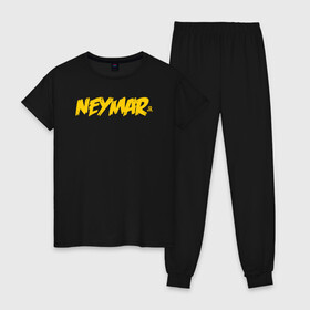 Женская пижама хлопок с принтом Neymar Jr logo в Кировске, 100% хлопок | брюки и футболка прямого кроя, без карманов, на брюках мягкая резинка на поясе и по низу штанин | Тематика изображения на принте: brazil | champions | fifa | junior | neymar | neymar jr | paris saint germain | psg | uefa | бразилия | джуниор | младший | наймар | неймар | пари сен жермен | петух | псж | сборная бразилии | уефа | фифа | футбик | футбол 