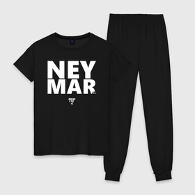 Женская пижама хлопок с принтом Neymar Jr white logo в Кировске, 100% хлопок | брюки и футболка прямого кроя, без карманов, на брюках мягкая резинка на поясе и по низу штанин | brazil | champions | fifa | junior | neymar | neymar jr | paris saint germain | psg | uefa | бразилия | джуниор | младший | наймар | неймар | пари сен жермен | петух | псж | сборная бразилии | уефа | фифа | футбик | футбол 