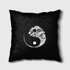 Подушка 3D с принтом Yin and Yang. Bonsai Tree в Кировске, наволочка – 100% полиэстер, наполнитель – холлофайбер (легкий наполнитель, не вызывает аллергию). | состоит из подушки и наволочки. Наволочка на молнии, легко снимается для стирки | black | bonsai | buddhism | dualism | esotericism | evil | good | japan | negative | philosophy | positive | tree | white | yang | yin | zen | белое | бонсай | буддизм | дерево | дзен | добро | древо | дуализм | зло | инь | негатив | позитив | философия |