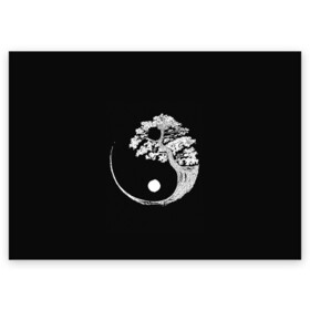 Поздравительная открытка с принтом Yin and Yang Bonsai Tree в Кировске, 100% бумага | плотность бумаги 280 г/м2, матовая, на обратной стороне линовка и место для марки
 | black | bonsai | buddhism | dualism | esotericism | evil | good | japan | negative | philosophy | positive | tree | white | yang | yin | zen | белое | бонсай | буддизм | дерево | дзен | добро | древо | дуализм | зло | инь | негатив | позитив | философия |