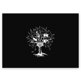Поздравительная открытка с принтом Музыкальное Дерево в Кировске, 100% бумага | плотность бумаги 280 г/м2, матовая, на обратной стороне линовка и место для марки
 | boombox | branches | clef | drum | drums | guitar | keys | music | roots | sheet | synthesizer | treble | tree | turntable | барабаны | белое | бумбокс | ветви | ветки | гитара | дерево | клавиши | ключ | корни | музыка | ноты | проигрыватель | синтезатор