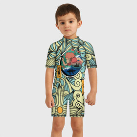 Детский купальный костюм 3D с принтом Gake no ue no Ponyo в Кировске, Полиэстер 85%, Спандекс 15% | застежка на молнии на спине | большая волна | волна | миядзаки | морская тематика | морское путешествие | океан | поньо | пучина моря | рыбка поньо на утёсе | рыбы боятся меня