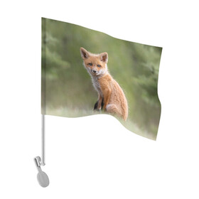 Флаг для автомобиля с принтом Лисенок в Кировске, 100% полиэстер | Размер: 30*21 см | fox | foxy | животное | звери | лиса | лисенок | лисичка | милая | рыжая | фокс