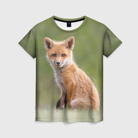 Женская футболка 3D с принтом Лисенок в Кировске, 100% полиэфир ( синтетическое хлопкоподобное полотно) | прямой крой, круглый вырез горловины, длина до линии бедер | fox | foxy | животное | звери | лиса | лисенок | лисичка | милая | рыжая | фокс