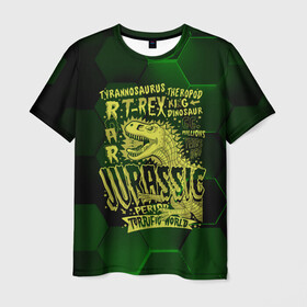 Мужская футболка 3D с принтом T-rex Jurassic Динозавр в Кировске, 100% полиэфир | прямой крой, круглый вырез горловины, длина до линии бедер | dino | rex | roar | t rex | дино | динозавр | динозавры