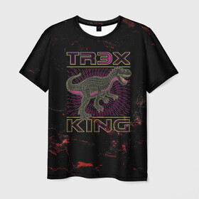 Мужская футболка 3D с принтом T-rex KING в Кировске, 100% полиэфир | прямой крой, круглый вырез горловины, длина до линии бедер | dino | rex | roar | t rex | дино | динозавр | динозавры