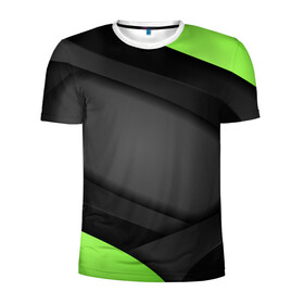 Мужская футболка 3D спортивная с принтом Green Black в Кировске, 100% полиэстер с улучшенными характеристиками | приталенный силуэт, круглая горловина, широкие плечи, сужается к линии бедра | 3d | 3д | sport | абстракция | линии | паттерн | соты | спортивный стиль | текстуры