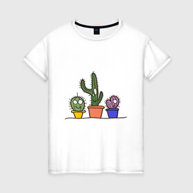 Женская футболка хлопок с принтом Кактусы в Кировске, 100% хлопок | прямой крой, круглый вырез горловины, длина до линии бедер, слегка спущенное плечо | зеленые | кактус | кактусы | любовь | минимализм | растения