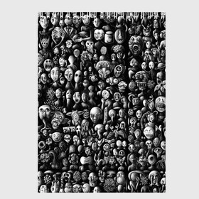 Скетчбук с принтом Мрачные портреты в Кировске, 100% бумага
 | 48 листов, плотность листов — 100 г/м2, плотность картонной обложки — 250 г/м2. Листы скреплены сверху удобной пружинной спиралью | halloween | лица | мрачное | портреты | страшное | сюрреализм | ужасы