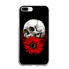 Чехол для iPhone 7Plus/8 Plus матовый с принтом Череп и Красный Цветок Skull в Кировске, Силикон | Область печати: задняя сторона чехла, без боковых панелей | flowers | head | skulls | букет | голова | животные | кости | мозги | паттерн | полосы | природа | розы | скелет | текстура | узор | флора | хо | цветы | черепа | черный | яркий