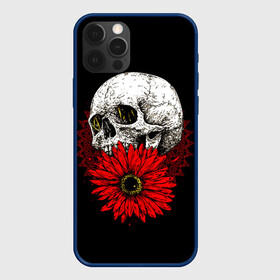 Чехол для iPhone 12 Pro с принтом Череп и Красный Цветок Skull в Кировске, силикон | область печати: задняя сторона чехла, без боковых панелей | flowers | head | skulls | букет | голова | животные | кости | мозги | паттерн | полосы | природа | розы | скелет | текстура | узор | флора | хо | цветы | черепа | черный | яркий