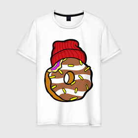 Мужская футболка хлопок с принтом Донатос в Кировске, 100% хлопок | прямой крой, круглый вырез горловины, длина до линии бедер, слегка спущенное плечо. | donut | еда | кондитер | крутой | шапка