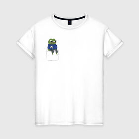 Женская футболка хлопок с принтом Pepe Thinking room в Кировске, 100% хлопок | прямой крой, круглый вырез горловины, длина до линии бедер, слегка спущенное плечо | kekw | mem | pepe | smile | smiles | twitch | мемы | пепе | рофлан | смайл | смайлы | твитч