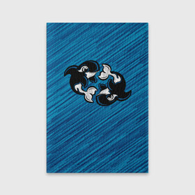 Обложка для паспорта матовая кожа с принтом Две косатки в Кировске, натуральная матовая кожа | размер 19,3 х 13,7 см; прозрачные пластиковые крепления | whale | кит | косатка | косатки | на синем | с косатками