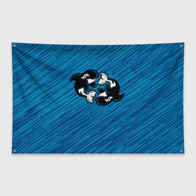 Флаг-баннер с принтом Две косатки в Кировске, 100% полиэстер | размер 67 х 109 см, плотность ткани — 95 г/м2; по краям флага есть четыре люверса для крепления | whale | кит | косатка | косатки | на синем | с косатками