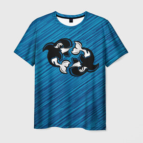 Мужская футболка 3D с принтом Две косатки в Кировске, 100% полиэфир | прямой крой, круглый вырез горловины, длина до линии бедер | whale | кит | косатка | косатки | на синем | с косатками