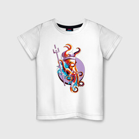 Детская футболка хлопок с принтом Осьминог с трезубцем в Кировске, 100% хлопок | круглый вырез горловины, полуприлегающий силуэт, длина до линии бедер | cute | octopus | милый | осьминог | осьминожка | тентакли | трезубец