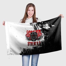 Флаг 3D с принтом Stalker 2 Danger в Кировске, 100% полиэстер | плотность ткани — 95 г/м2, размер — 67 х 109 см. Принт наносится с одной стороны | danger | stalker | stallker | метро | постапокалипсис | радиация | сталкер | чернобыль