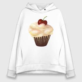 Женское худи Oversize хлопок с принтом Cupcake with cherry art в Кировске, френч-терри — 70% хлопок, 30% полиэстер. Мягкий теплый начес внутри —100% хлопок | боковые карманы, эластичные манжеты и нижняя кромка, капюшон на магнитной кнопке | art | cherry | cooking | cupcake | vypichka | yummy | арт | вишня | вкусняшка | выпичка | кекс | кулинария