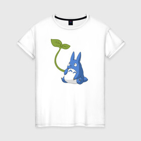 Женская футболка хлопок с принтом Chibi blue totoro в Кировске, 100% хлопок | прямой крой, круглый вырез горловины, длина до линии бедер, слегка спущенное плечо | anime | chibi | hayao | miyazaki | neighbor | totoro | аниме | миядзаки | сосед | тоторо | хаяо | чиби