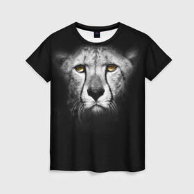Женская футболка 3D с принтом Гепард в Кировске, 100% полиэфир ( синтетическое хлопкоподобное полотно) | прямой крой, круглый вырез горловины, длина до линии бедер | animal | cheetah | wild | гепард | чернобелый