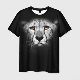Мужская футболка 3D с принтом Гепард в Кировске, 100% полиэфир | прямой крой, круглый вырез горловины, длина до линии бедер | animal | cheetah | wild | гепард | чернобелый