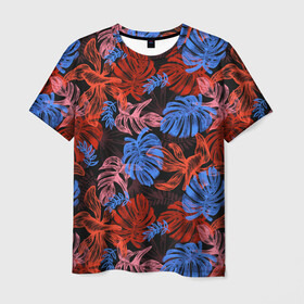 Мужская футболка 3D с принтом Неоновые Тропики в Кировске, 100% полиэфир | прямой крой, круглый вырез горловины, длина до линии бедер | neon | tropics | листья | неон | тропики