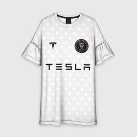 Детское платье 3D с принтом INTER MIAMI FC TESLA KIT в Кировске, 100% полиэстер | прямой силуэт, чуть расширенный к низу. Круглая горловина, на рукавах — воланы | Тематика изображения на принте: championship | fc | football | footer | inter miami | soccer | socker | sport | европейская лига | майами | одежда | спорт | спортивный | униформа | футбол | футбольный клуб | чемпионат