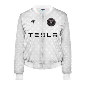 Женский бомбер 3D с принтом INTER MIAMI FC TESLA KIT в Кировске, 100% полиэстер | застегивается на молнию, по бокам два кармана без застежек, мягкие манжеты, по низу бомбера и на воротнике — эластичная резинка | Тематика изображения на принте: championship | fc | football | footer | inter miami | soccer | socker | sport | европейская лига | майами | одежда | спорт | спортивный | униформа | футбол | футбольный клуб | чемпионат