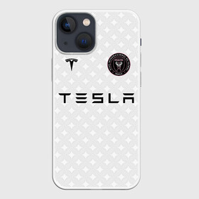 Чехол для iPhone 13 mini с принтом INTER MIAMI FC TESLA KIT в Кировске,  |  | Тематика изображения на принте: championship | fc | football | footer | inter miami | soccer | socker | sport | европейская лига | майами | одежда | спорт | спортивный | униформа | футбол | футбольный клуб | чемпионат