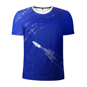 Мужская футболка 3D спортивная с принтом Катер и море в Кировске, 100% полиэстер с улучшенными характеристиками | приталенный силуэт, круглая горловина, широкие плечи, сужается к линии бедра | арт | белый | иллюстрация | катер | море | плыть | принт | синий | фон