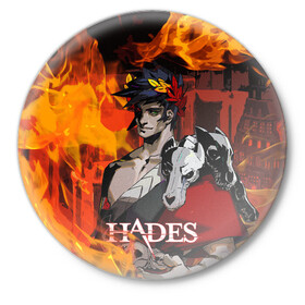 Значок с принтом Hades в Кировске,  металл | круглая форма, металлическая застежка в виде булавки | Тематика изображения на принте: hades | zagreus | аид | греческие боги | дионис | загрей | зевс