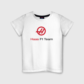 Детская футболка хлопок с принтом Haas F1 Team в Кировске, 100% хлопок | круглый вырез горловины, полуприлегающий силуэт, длина до линии бедер | f1 | haas | грожан | магнуссен | мазепин | ф1 | феррари | формула 1 | хаас