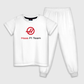Детская пижама хлопок с принтом Haas F1 Team в Кировске, 100% хлопок |  брюки и футболка прямого кроя, без карманов, на брюках мягкая резинка на поясе и по низу штанин
 | f1 | haas | грожан | магнуссен | мазепин | ф1 | феррари | формула 1 | хаас