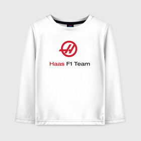 Детский лонгслив хлопок с принтом Haas F1 Team в Кировске, 100% хлопок | круглый вырез горловины, полуприлегающий силуэт, длина до линии бедер | f1 | haas | грожан | магнуссен | мазепин | ф1 | феррари | формула 1 | хаас