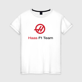 Женская футболка хлопок с принтом Haas F1 Team в Кировске, 100% хлопок | прямой крой, круглый вырез горловины, длина до линии бедер, слегка спущенное плечо | f1 | haas | грожан | магнуссен | мазепин | ф1 | феррари | формула 1 | хаас