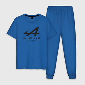 Мужская пижама хлопок с принтом Alpine F1 team в Кировске, 100% хлопок | брюки и футболка прямого кроя, без карманов, на брюках мягкая резинка на поясе и по низу штанин
 | alpine | f1 | renault | team | рено | ф1 | фернандо алонсо | формула 1