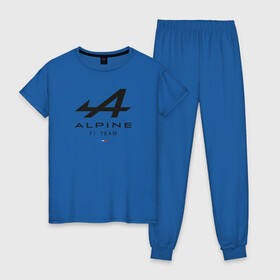 Женская пижама хлопок с принтом Alpine F1 team в Кировске, 100% хлопок | брюки и футболка прямого кроя, без карманов, на брюках мягкая резинка на поясе и по низу штанин | alpine | f1 | renault | team | рено | ф1 | фернандо алонсо | формула 1