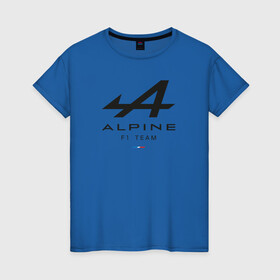 Женская футболка хлопок с принтом Alpine F1 team в Кировске, 100% хлопок | прямой крой, круглый вырез горловины, длина до линии бедер, слегка спущенное плечо | alpine | f1 | renault | team | рено | ф1 | фернандо алонсо | формула 1