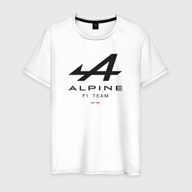 Мужская футболка хлопок с принтом Alpine F1 team в Кировске, 100% хлопок | прямой крой, круглый вырез горловины, длина до линии бедер, слегка спущенное плечо. | alpine | f1 | renault | team | рено | ф1 | фернандо алонсо | формула 1