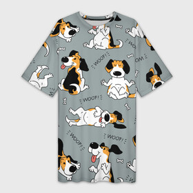 Платье-футболка 3D с принтом Собаки Бигли в Кировске,  |  | dog | бигли | бигль | животные | пес | природа | собака | собаки | собакчка | собачки