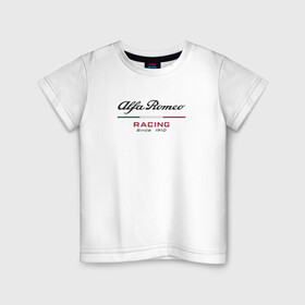 Детская футболка хлопок с принтом Alfa Romeo F1 Team в Кировске, 100% хлопок | круглый вырез горловины, полуприлегающий силуэт, длина до линии бедер | alfa romeo | f1 | formula 1 | team | альфе ромео | антонио джовинации | кими райкконен | логотип | ф1 | формула 1