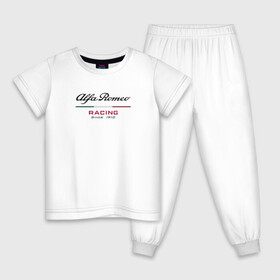 Детская пижама хлопок с принтом Alfa Romeo F1 Team в Кировске, 100% хлопок |  брюки и футболка прямого кроя, без карманов, на брюках мягкая резинка на поясе и по низу штанин
 | alfa romeo | f1 | formula 1 | team | альфе ромео | антонио джовинации | кими райкконен | логотип | ф1 | формула 1