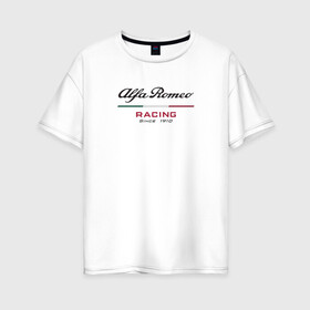 Женская футболка хлопок Oversize с принтом Alfa Romeo F1 Team в Кировске, 100% хлопок | свободный крой, круглый ворот, спущенный рукав, длина до линии бедер
 | alfa romeo | f1 | formula 1 | team | альфе ромео | антонио джовинации | кими райкконен | логотип | ф1 | формула 1