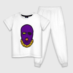 Детская пижама хлопок с принтом DaBaby Purple Mask в Кировске, 100% хлопок |  брюки и футболка прямого кроя, без карманов, на брюках мягкая резинка на поясе и по низу штанин
 | gangster | golden | mask | music | rappers