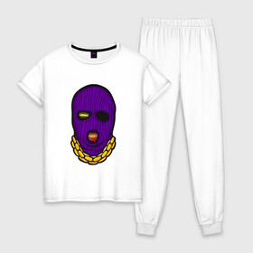Женская пижама хлопок с принтом DaBaby Purple Mask в Кировске, 100% хлопок | брюки и футболка прямого кроя, без карманов, на брюках мягкая резинка на поясе и по низу штанин | gangster | golden | mask | music | rappers