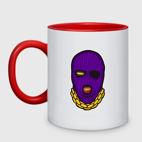 Кружка двухцветная с принтом DaBaby Purple Mask в Кировске, керамика | объем — 330 мл, диаметр — 80 мм. Цветная ручка и кайма сверху, в некоторых цветах — вся внутренняя часть | gangster | golden | mask | music | rappers